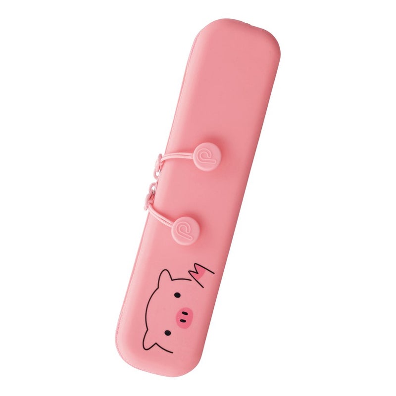 LIHIT LAB PuniLabo Slim Zipper Pen Pouch, 7.9" Ã— 1.9", Pig (A7717-5) - Image 1